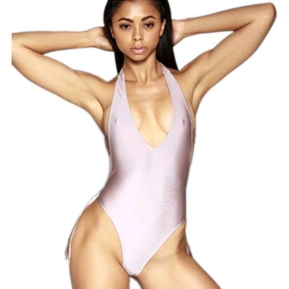 VTG Mint Swim Mauve Pink Fringe Halter One Piece Swimsuit Womens Sz S EUC